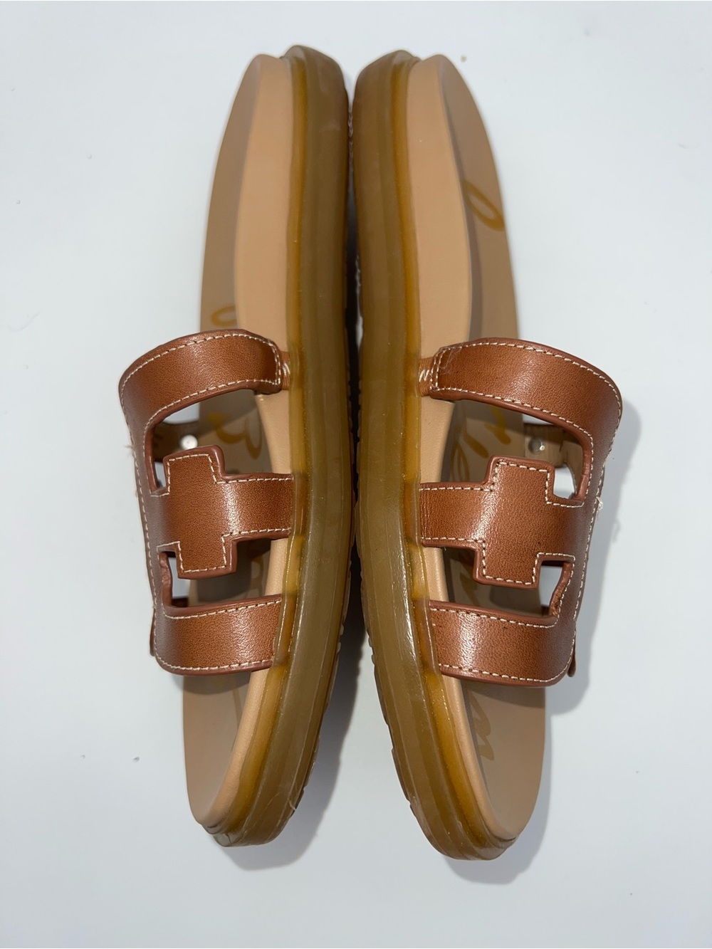 Sam Edelman Valeri Cognac brown Leather Cutout Slides Sandals size 8 Wide - Picture 5 of 8